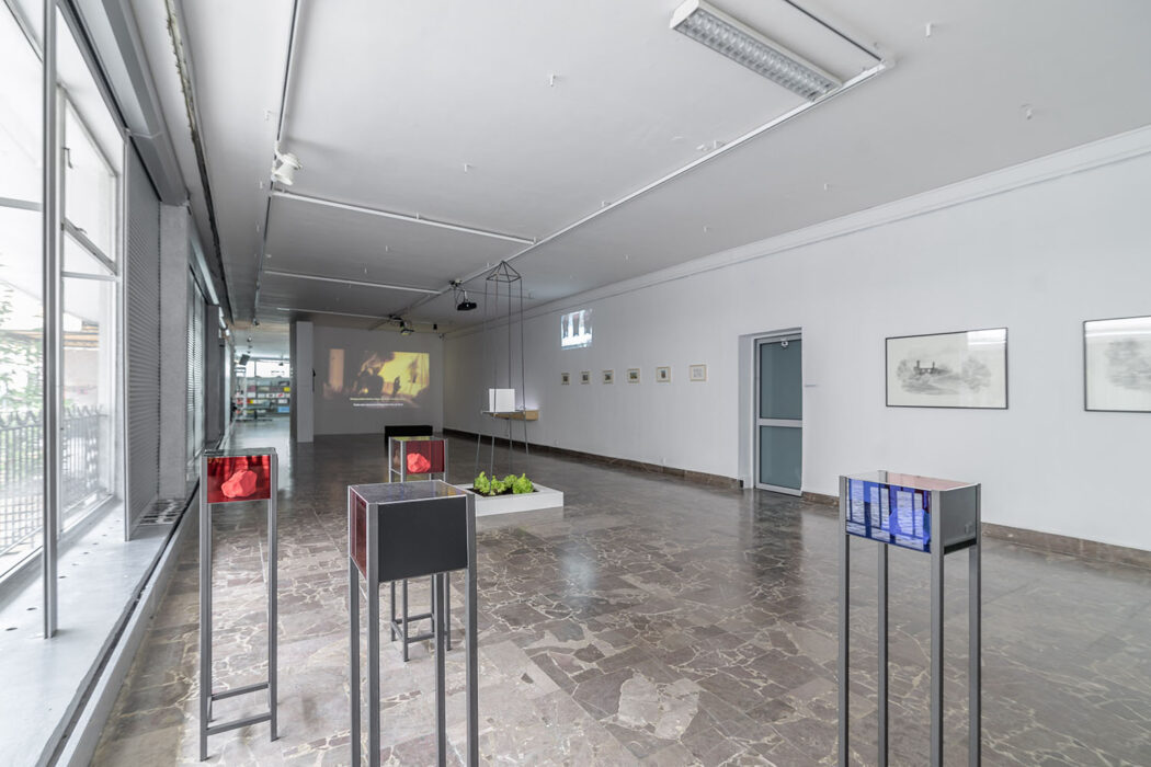Lada Nakonechna. Flags. 2019. Objects (display case, plaster cast, glass)
